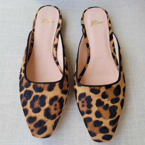 New! J.Crew Sz 9.5 Carolyn Mule Flats Shoes Leopard Calf-Hair - Picture 4 of 8